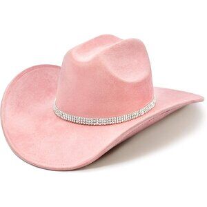 Women Rose Pink Cowgirl Shape Able Wide Brim Felt Cattleman Western Hats